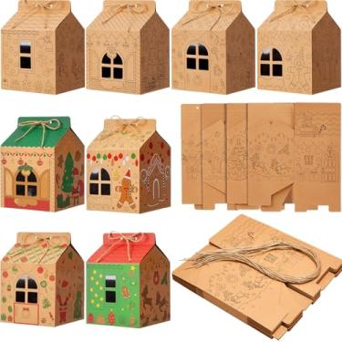 Imagem de Harloon 24 conjuntos de casas de colorir de papel de gengibre, faça você mesmo, faça você mesmo, kit de casa de pão de gengibre de papelão, casa kraft para colorir de Natal, presente de festa de Natal