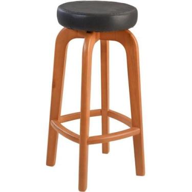 Imagem de Banqueta Banco Alto Bar Em Madeira Maciça Amendoa Assento Redondo mate