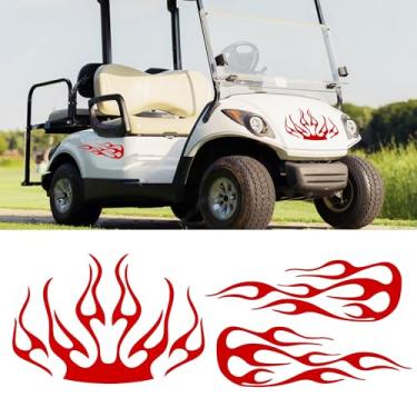 Imagem de TOMALL Kit de decalque de vinil listrado de chamas de 3 peças para carrinhos de golfe, carros, veículos, corrida, esportes, fogo, gráficos universais, à prova d'água, adesivos para caminhões