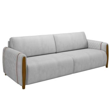 Imagem de Sofá 3 Lugares 223cm Pés Madeira Amaranto M22 Veludo Cinza - Mpozenato