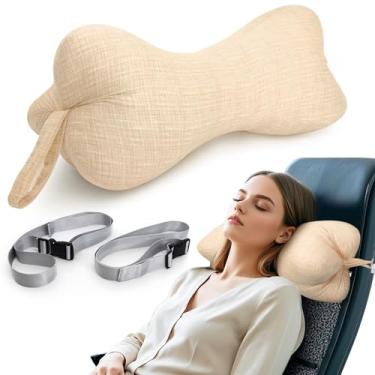 Imagem de RoamReady Travesseiros de pescoço e cervical, travesseiro de pescoço em forma de osso de cachorro com corda fixa e laços na extremidade, para quiropraxia da coluna lombar, para carro, ônibus, caminhão