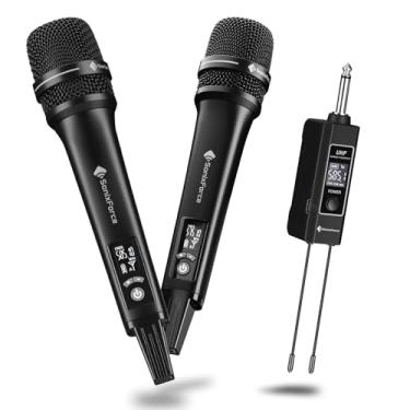 Imagem de SonixForce Microfones sem fio, microfone de karaokê profissional, sistema UHF de microfone duplo com alcance de 79 metros, microfone portátil todo em metal para cantar, falar, reuniões e eventos