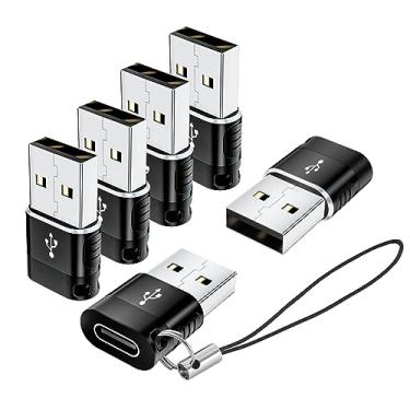 Imagem de BaseNew Adaptador USB A para USB C Pacote com 6, Adaptador USB para USBC, Tipo C Fêmea para Tipo A Macho OTG, Carregador USBA Tipo C Conversor de Cabo para Telefones USBC, Tablet, AirPod, Preto