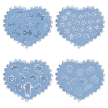 Imagem de 4 peças de moldes de argila de polímero de Natal, moldes de artesanato de silicone para bricolage, mini floco de neve, urso e donut, luvas de tricô com arco e argila de polímero