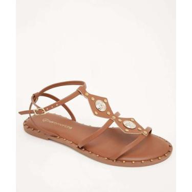 Imagem de Sandália Feminina Rasteira Tiras Tachas-58559 - Nara Martins, Caramelo