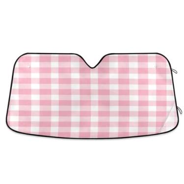 Imagem de Wassud Para-sol de para-brisa de carro xadrez rosa, persianas refletivas para janela frontal de carro, protetor de viseira de sol bloqueia raios UV, persiana dobrável sanfonada para carro, caminhão