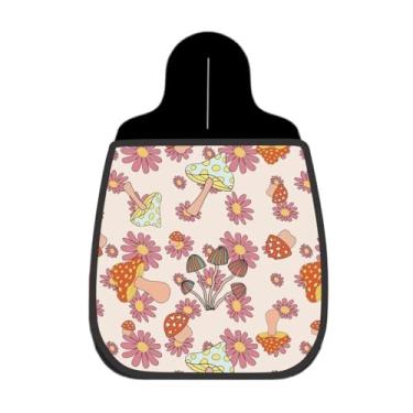 Imagem de Lixeira De Carro Organizador Cogumelos e Margaridas Retrô Fundo Bege