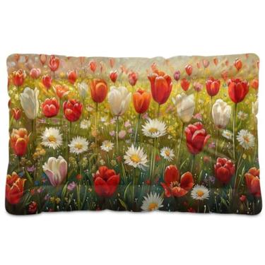 Imagem de Wassud Cama de cachorro Sea of Red Flowers para cães pequenos, tapete lavável para animais de estimação, cama de gato para dormir, viagens, 45 x 61 cm