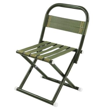 Imagem de Cadeira de acampamento portátil, cadeira dobrável com estrutura de aço completo com encosto, capacidade de 181 kg, verde militar, assento para adultos, assento de tecido resistente, design compacto e