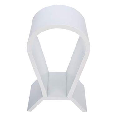 Imagem de Suporte de madeira para fone de ouvido Suporte para fone de ouvido Bluetooth Acessório moderno de armazenamento com display curvo para home office Estúdio Quarto Armário de TV (Branca)