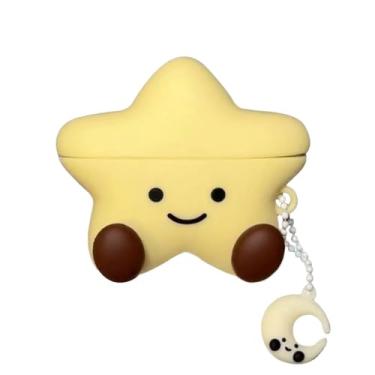 Imagem de Capa de fone de ouvido para AirPods 1/2, Happy Smiling Sitting Yellow Star, capa protetora de silicone TPU macio, bom humor, boa sorte, estrela amarela, AirPods 1/2, capa protetora para fones de