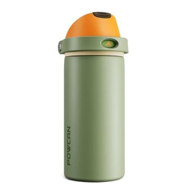 Imagem de POWCAN Garrafa de água esportiva de metal de 510 g: bico de botão de pressão 2 em 1 e canudo de deslizamento rápido, à prova de vazamento, frio 24 horas, serve para suporte de copo de carro, garrafa