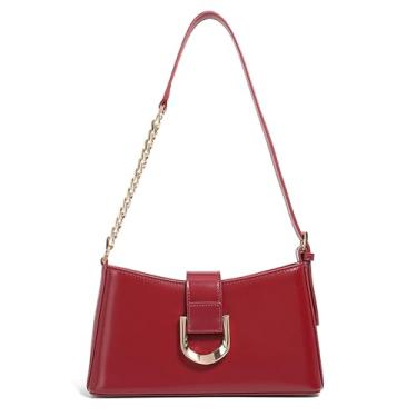 Imagem de MFFOR Bolsa de ombro de couro legítimo, bolsas femininas, pequenas bolsas transversais, bolsas fofas com alça ajustável, Borgonha