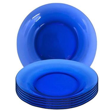 Imagem de Jogo 12 pratos fundo vidro azul liso kit - Original