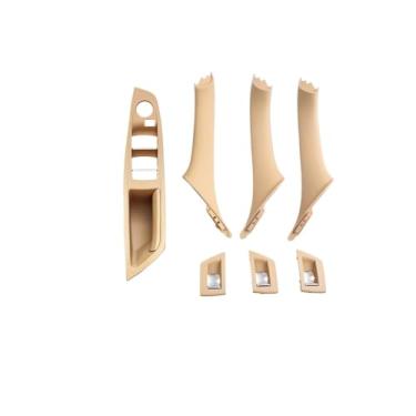 Imagem de Painel de interruptor da janela do apoio de braço da porta interior do carro dentro da porta puxar conjunto compatível com bmw série 5 f10 f11 f18 520i 523i 525i 528i 535i(One Hole Beige Set)