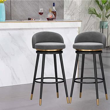 Imagem de Banquetas giratórias modernas de veludo para bar de veludo, conjunto de 2 cadeiras altas para café da manhã/sala de jantar/sala de estar