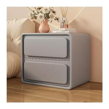 Imagem de Mesa de cabeceira moderna estilo creme de madeira cor sólida mesa de cabeceira simples com duas gavetas móveis de cabeceira grande capacidade de armazenamento prático (cinza, médio)