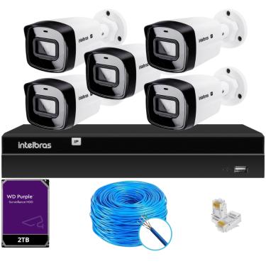 Imagem de Kit CFTV Intelbras NVR 1408P 5 Câmeras IP e HD 2TB Purple