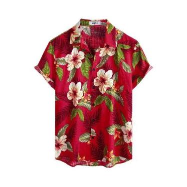 Imagem de Camisas Casuais Masculinas Florais Havaianas Com Estampa 3D, Manga Cur