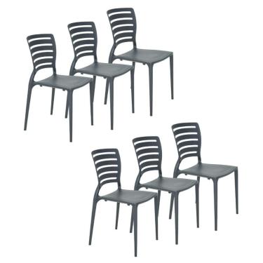 Imagem de Conjunto 6 Cadeiras Sofia em Polipropileno Fibra de Vidro Grafite Tramontina