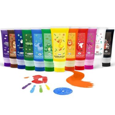 Imagem de Conjunto de tinta guache lavável para dedos Noosuna, 12 cores, tubos d