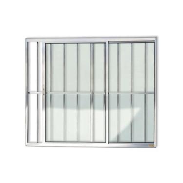 Imagem de Janela de Aluminio de Correr 80x80cm 2 Folhas com Grade e Vidro Liso C