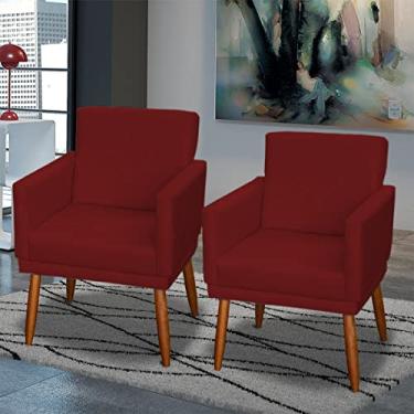 Imagem de Kit 2 Poltronas Decorativas Para Sala Beatriz Com Base Cadeiras Reforçadas Para Sala De Espera Consultório Escritório Recepção Manicure Sala De Estar Suede Cores Pé Castanho - Clique & Decore (Bordô)