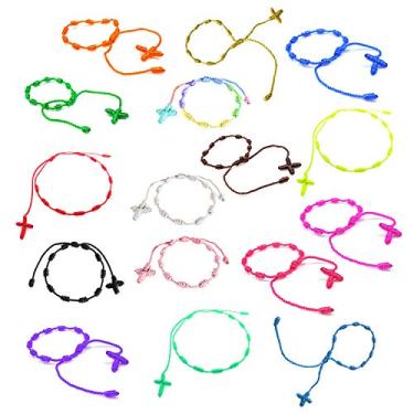 Imagem de Pulseiras YouU com cruz de rosário artesanal de 16 peças