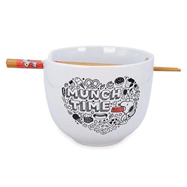 Imagem de Conjunto de louça de cerâmica Peanuts Munch Time | Inclui tigela de macarrão Ramen de 590 ml e pauzinhos de madeira