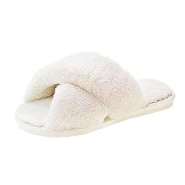 Imagem de Pantufas felpudas para mulheres, faixa cruzada, chinelos femininos quentes e confortáveis com sola borracha