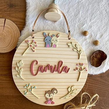 Imagem de Porta Maternidade - Flâmula Flores Corações Esquilos Coelhos