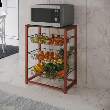 Imagem de Fruteira Com Suporte Para Micro-Ondas Barcelona Aço Cobre Cesto Preto Tampo Amêndoa Cor...