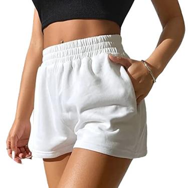 Imagem de Shorts de Cintura Alta, Shorts Elásticos de Cor Pura Cintura Alta e Pernas Largas para Mulheres para Namoro (S)