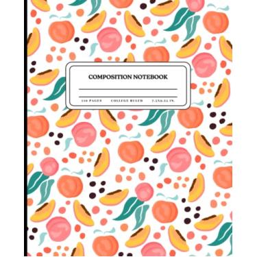 Imagem de Caderno de composição pautado na faculdade: ilustração de padrão pêssego | Diário de estética pêssego fofo para meninas, adolescentes, mulheres para voltar às aulas, faculdade, trabalho de escritório