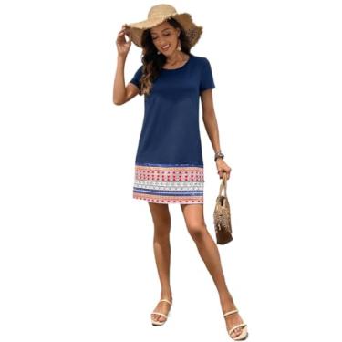 Imagem de Camisa Feminina Geo Print Tee Dress (Color : Navy Blue, Size : M)