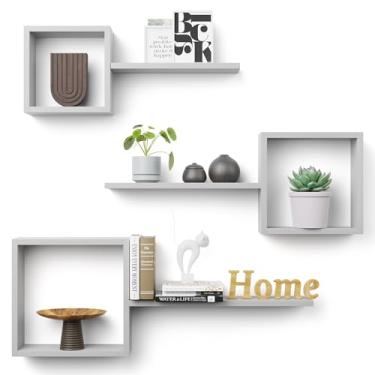 Imagem de Prateleiras flutuantes quadradas de madeira para parede, conjunto de 6 prateleiras de cubo flutuante, prateleiras de parede geométricas para decoração de parede, prateleiras flutuantes para quarto,