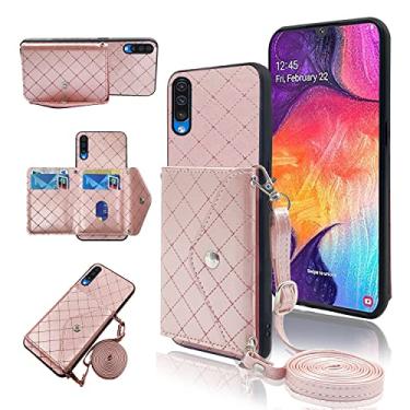 Imagem de Capa carteira compatível com Samsung Galaxy A50 A50S A30S com alça de ombro transversal e suporte para cartão de crédito, acessórios para celular para Glaxay A 50 50S 30S Gaxaly S50 50A SM A505G Rosa