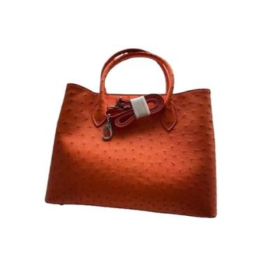 Imagem de Bolsa feminina autêntica verdadeira verdadeira pele de avestruz bolsa feminina de couro genuíno bolsa de trabalho grande (cor laranja), Cor laranja, 32cm(Length) x 25cm(Height) x 14cm(Deep)