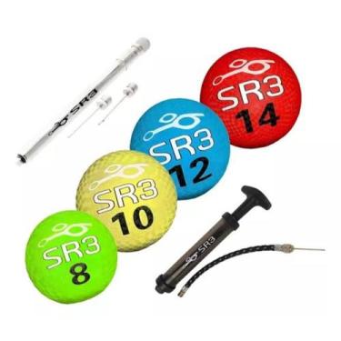 Imagem de Kit Bolas Iniciação Nº 8, 10, 12 e 14 + Bomba Inflar + Calibrador Cane