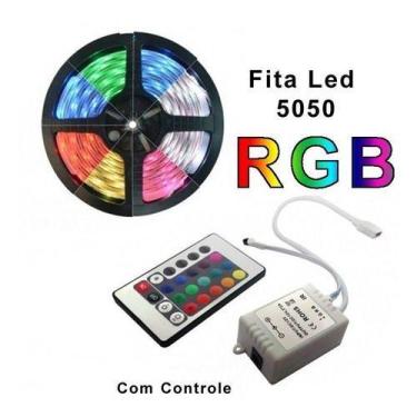 Imagem de Fita Led Colorida Sanca 5050 Rgb 5m 16 Cores Controle Fonte - oem