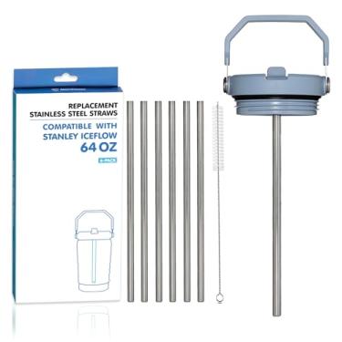 Imagem de Marchoose 6 canudos de aço inoxidável de substituição para Stanley Ice Flow, canudo reutilizável de 20 cm para Stanley Ice Flow 1,8 g com escova de limpeza, compatível com Stanley Flip Straw Tumbler