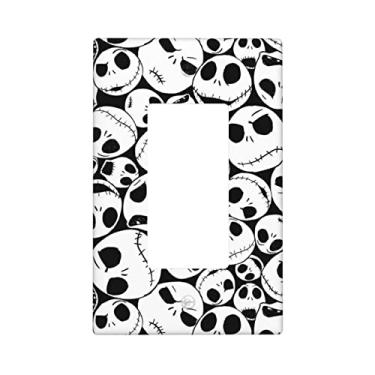 Imagem de Placa decorativa de parede de caveira de Halloween Single Rocker 1-Gang Outlet Light Switch Cover Decorador Impressão Artística Placa Frontal 11,7 cm x 7,1 cm
