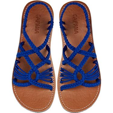 Imagem de Capana Sandálias rasteiras femininas de tecido - Trançado com tiras, sandálias de praia para mulheres verão elegante, sandálias boêmia de corda, sapatos femininos casuais de primavera, sapatilhas Boho