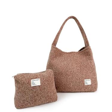 Imagem de CATCHY & CRAFTY Bolsa feminina felpuda Hobo de Pelúcia Bolsa de Ombro de Lã Sherpa Fofa, Roxo, marrom