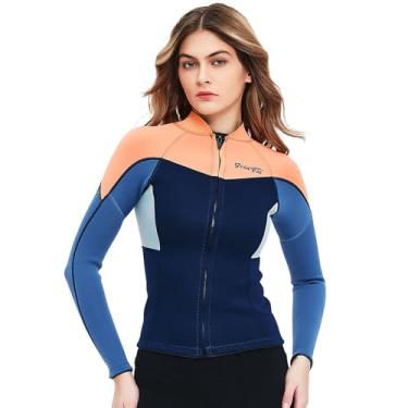 Imagem de GoldFin Roupa de mergulho feminina, jaqueta de neoprene de manga comprida de 2 mm, para hidroginástica, mergulho, surfe, natação
