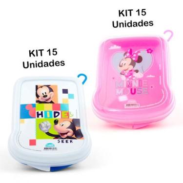 Imagem de kit 30 Sanduicheiras Infantil de Plástico mickey e minnie - Plasútil