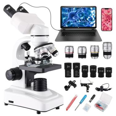 Imagem de Levhorzn Microscópios binoculares compostos 64X-6000X com lente elétrica, microscópio para adultos, crianças, estudantes, 4 lentes objetivas, kit de microscópio biológico para escola, laboratório