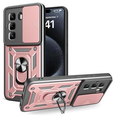 Imagem de Kukoufey Capa compatível com Infinix Hot 50 Pro 4G, com capa de lente de câmera deslizante, suporte 360° e magnético para carro, cor rosa