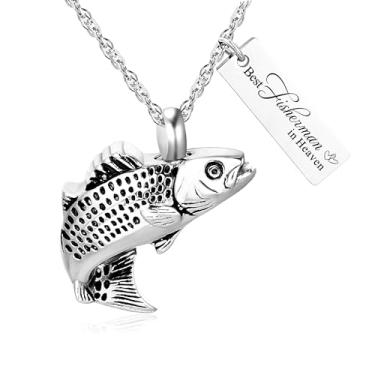 Imagem de Colar de urna de anzol de pesca para cinzas, memorial, lembrança, cinzas, colar de urna de cremação, para cinzas, joia memorial de pescador, presente de simpatia, Aço inoxidável, Sem Pedra Preciosa