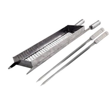 Imagem de Grelha Cesto + 2 Espetos Inox 60cm, Legumes, Coração, 68cm - LAURINDOS